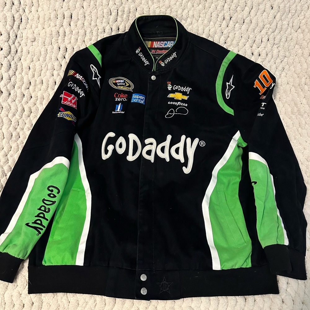 Nascar GoDaddy Black and Green Racing Jacket